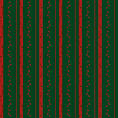 pattern with stripes and floral patterns, red on greenのイラスト素材