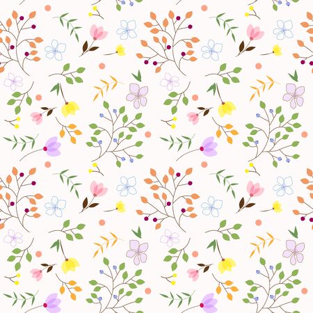 seamless pattern, floral background with blueberry branches, berries and flowersのイラスト素材