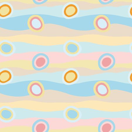 seamless pattern, wavy multi-colored background and colored ovalsのイラスト素材