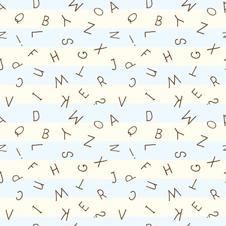 seamless pattern, brown latin letters on a yellow-blue backgroundのイラスト素材