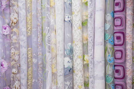textile curtains for Windows in the range, many samples in the storeの写真素材
