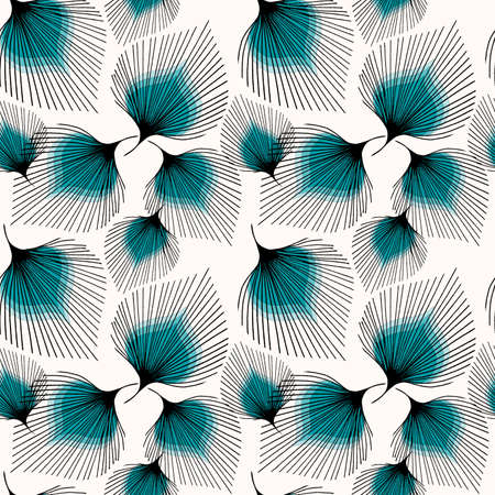 seamless pattern of stylized blue leaves and black lines on a light background, texture Wallpaperのイラスト素材