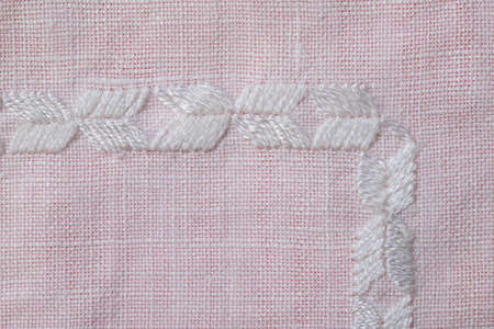 hand embroidery on linen and cotton fabric, homespun cloth, Richelieu and mesh, background