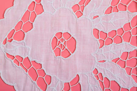 hand embroidery on linen and cotton fabric, homespun cloth, Richelieu and mesh, background