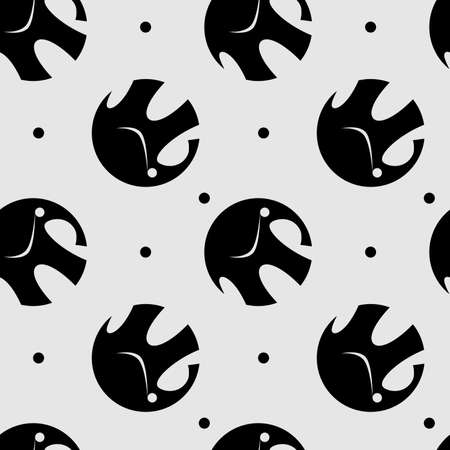 black and white seamless pattern, stylized image of an elephantのイラスト素材