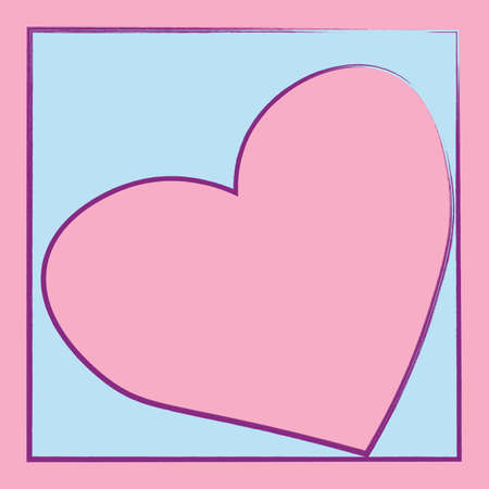 stylized pink heart in a blue square frameのイラスト素材