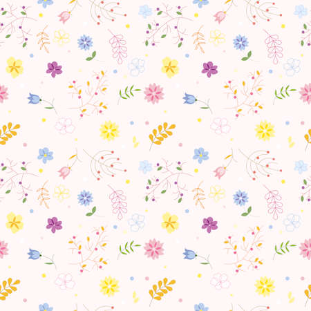 seamless pattern, stylized flowers and leaves on a light backgroundのイラスト素材