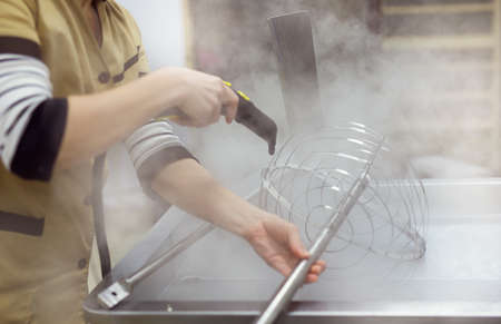 equipment of a private cheese factory and stages of preparation and productionの写真素材