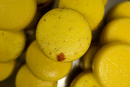 Stacks of cheese block in the factoryの写真素材