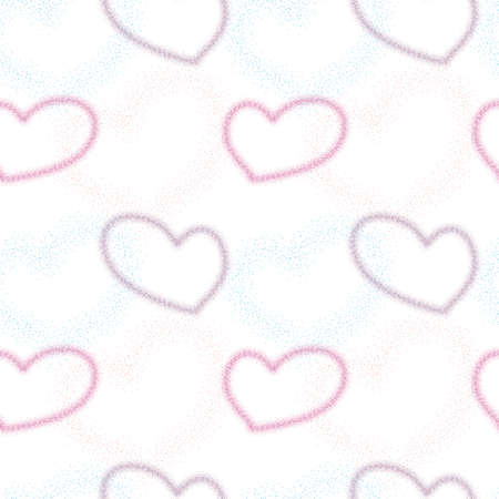 seamless pattern of multicolored textured hearts on a white background