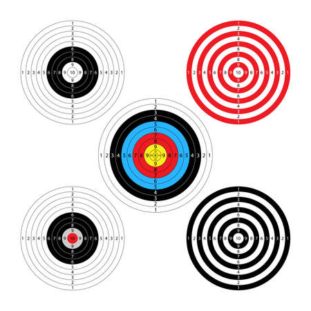 round target for shooting with air guns, vector drawing, 5 typesのイラスト素材