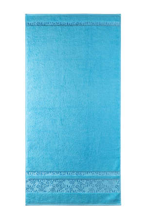 terry bath towels, rolled up and spread out, isolate on a white backgroundの写真素材