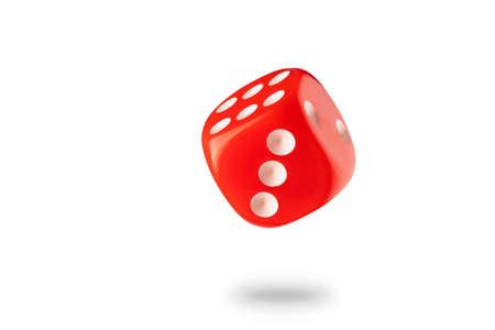 The dice are red with white dots, isolated on a white background for clippingの写真素材