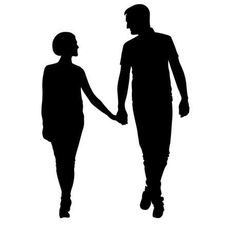 black vector silhouettes of people on a white background, familyのイラスト素材
