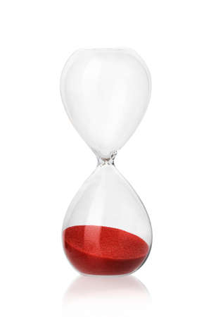 glass hourglass with reflection, isolate on a white background