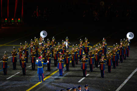 MOSCOW, RUSSIA - SEPTEMBER 01, 2021. Military band Festival, performance on Red Square with special...