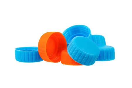 plastic bottle caps, isolate on a white backgroundの写真素材
