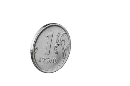 russian money, one ruble coin isolated on a white backgroundの写真素材
