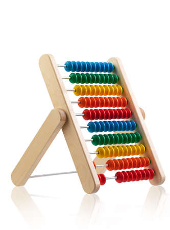 children's toy wooden abacus with multicolored knuckles, isolated on a white background