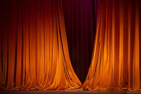closing curtain, theater scenes in brown tones, background and place for textの写真素材