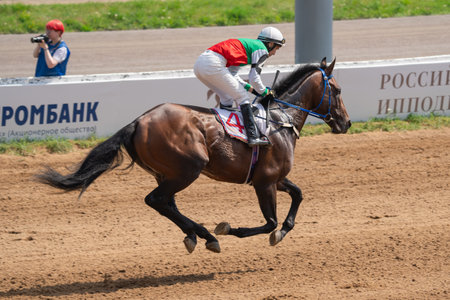 MOSCOW, RUSSIA - JULY 23, 2022: Horse racing in honor of the 20th anniversary of the Donskoy Stud Farm, big race day at the Central Moscow Hippodromeのeditorial素材