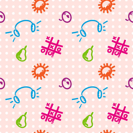 seamless pattern of children's theme, hand drawingのイラスト素材