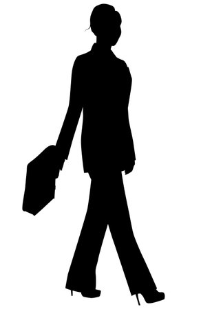 black and white vector silhouettes of business women with briefcase,clipartのイラスト素材