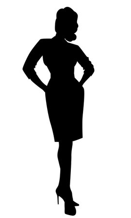 female silhouette in a dress and heels, holding a red package, vectorのイラスト素材