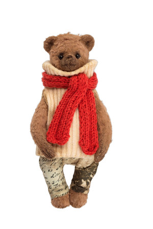 vintage stuffed toy, brown teddy bear, isolate on white backgroundの写真素材