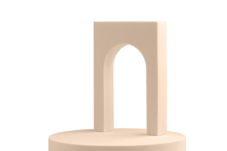 geometric figures made of wood, painted and stacked on a table, isolatedの写真素材