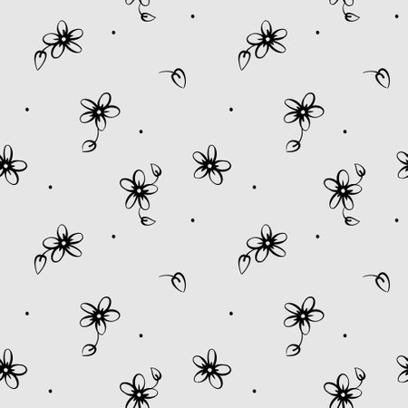 seamless botanical pattern of painted oriental motifs on a white backgroundのイラスト素材