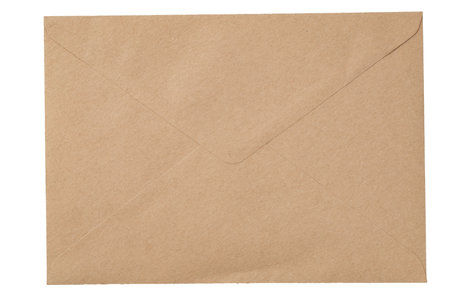 brown envelope made of kraft paper, isolated on a white backgroundの写真素材