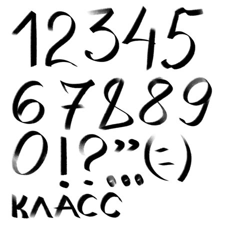 school clipart, hand-drawn brush and pencil design elements, Russian lettersの写真素材