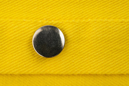 denim shirt made of yellow fabric with fringe, clothing details, collar, closureの写真素材