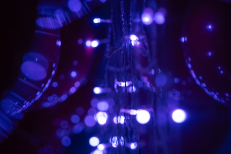 Christmas decorations, lanterns and glowing garlands with ballsの写真素材