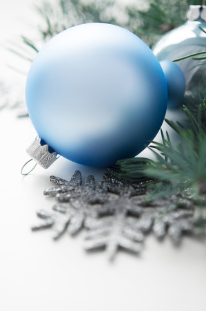 Blue and silver christmas decorationsの写真素材