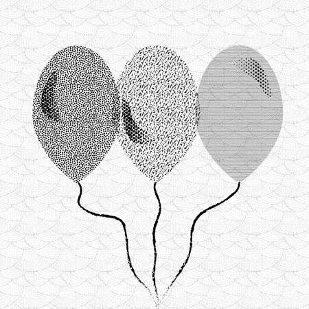 elegant illustration with three ballons. Black and whiteのイラスト素材