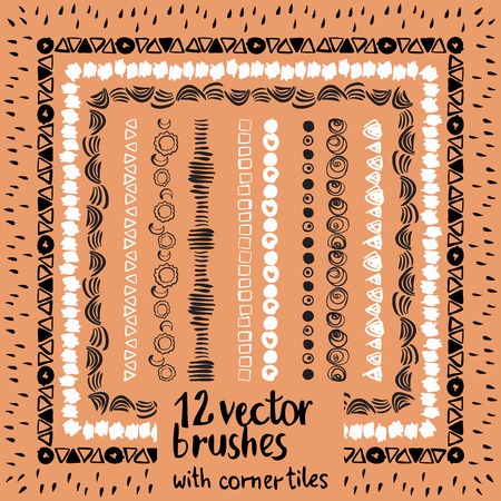 Vector  brushes with corner tiles. Made by inkのイラスト素材