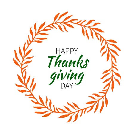 Thanksgiving round label with orange leaves. Vector illustration.のイラスト素材