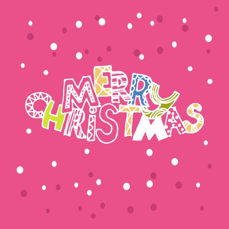Christmas Cute  inscription ??Merry Christmas?? with snowflakes. Vector  illustration. Invitation, card.のイラスト素材