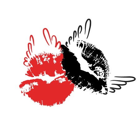 Red and black lips mark 
with wings. Vector illustrationのイラスト素材