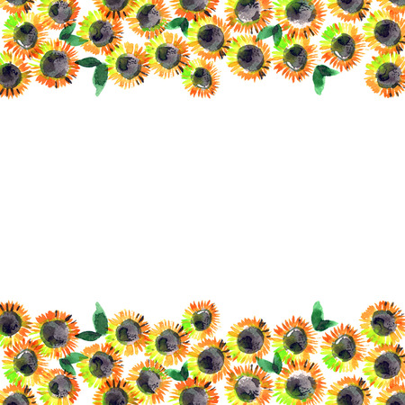 Cute watercolor flower 
border. Background with 
watercolor sunflowers. 
Invitation. Wedding card. 
Birthday card.の写真素材