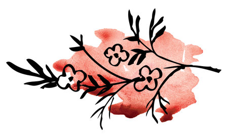 Watercolor and ink floral illustration, border. Element for designof invitation, greeting card. High quality illustrationの写真素材