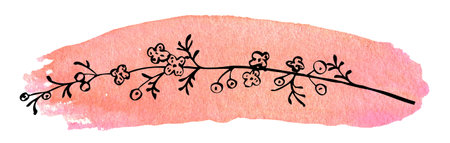 Watercolor and ink floral illustration, border. Element for designof invitation, greeting card. High quality illustrationの写真素材