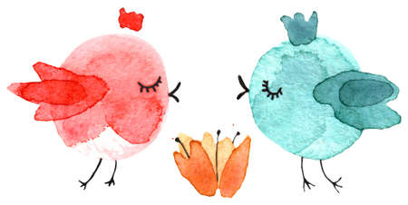 Cute Birdies Watercolor Illustration. Cutout design elements. High quality illustrationの写真素材