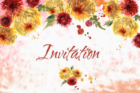 Cute watercolor greeting card with hand painted flowers. High quality photoの写真素材