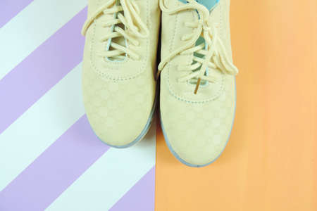 womens fashion casual shoe on multicolor background