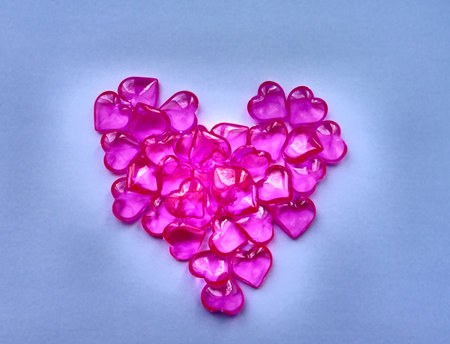 Blurred  crystal hearts made shape heart . noise and contrast effect. Copy space. Holiday banner,...