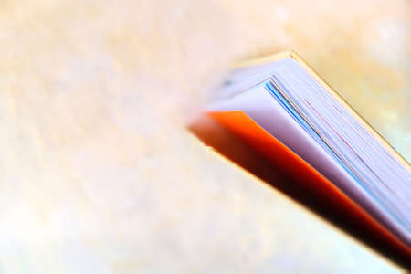 Close up edge open book pages. Copy space. Partial blurred. Shallow DOFの写真素材