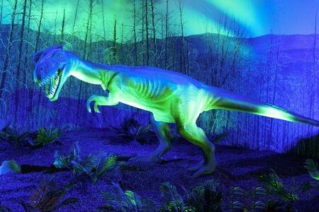 Tyrannosaurus - prehistoric era dinosaur showing his toothy mouth. full-length dinosaur on displayの写真素材